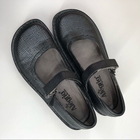 ALEGRIA Belle Grid Silver Mary Jane Clog Shoe Comfort Adjustable Strap 36 Women - Picture 2 of 11